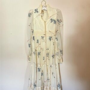 Vintage 1970s Gunne Sax Cream Blue Dogwood Maxi Dress Lana Del Rey